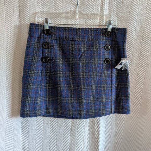 GAP NWT  Wool Blend Blue Plaid Mini Skirt Size 8 Academia Preppy Classic - Picture 1 of 12
